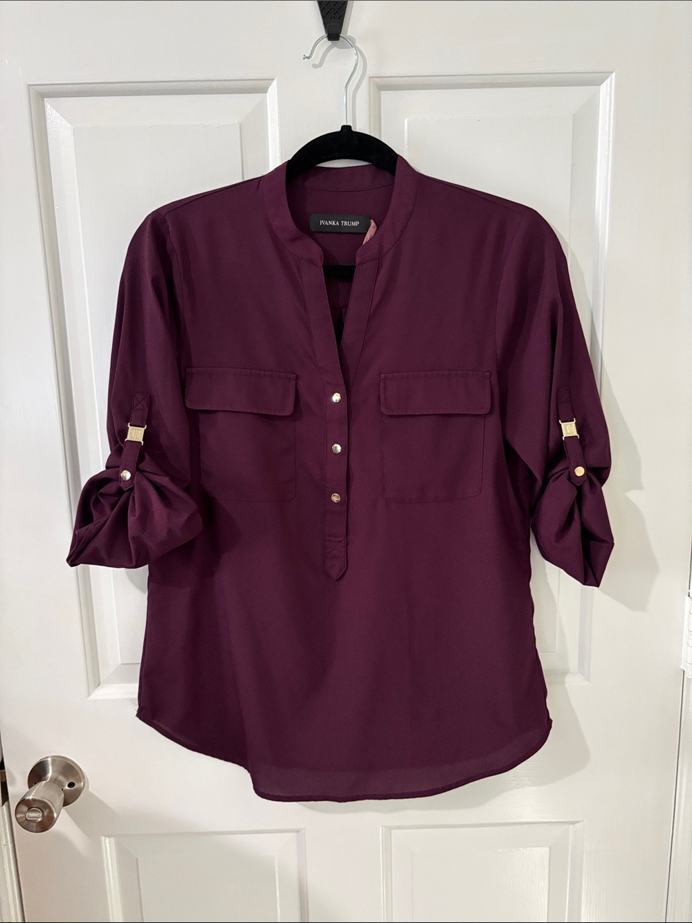Ivanka Trump Plum Roll-Tab Tunic Blouse